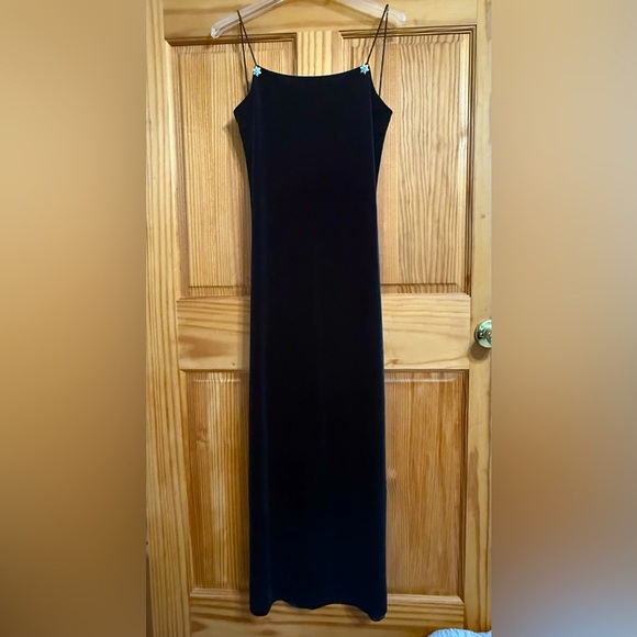 Byer Too! 90’s Y2K Vintage Black Velvet Open Back Formal minimalist HOCO Prom - Picture 1 of 9